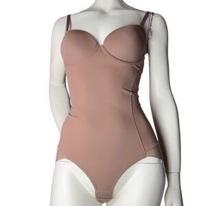 Shapewear Brown Bodysuit Bra Top Underwire Sculpting Mesh  Minimalist Baddie M/L